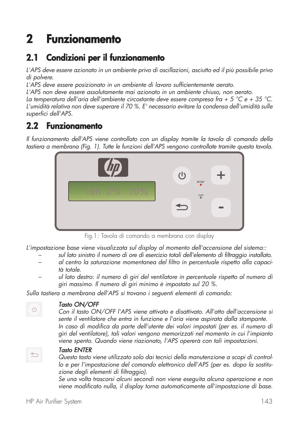 2 funzionamento, 1 condizioni pper iil ffunzionamento | HP Принтер серии HP Designjet 9000s User Manual | Page 143 / 392
