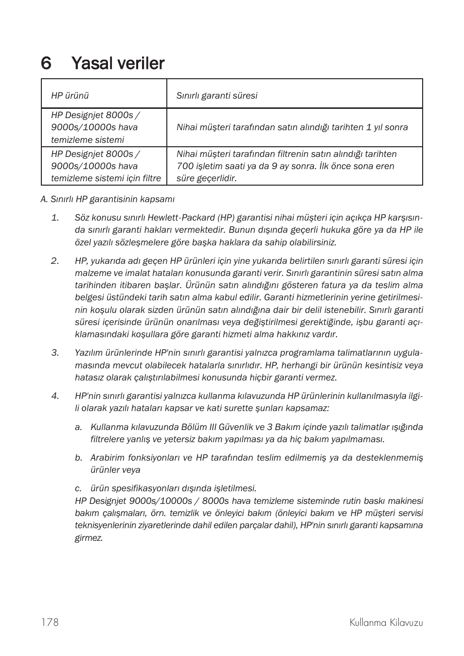 6yasal vveriler | HP Принтер серии HP Designjet 9000s User Manual | Page 178 / 392