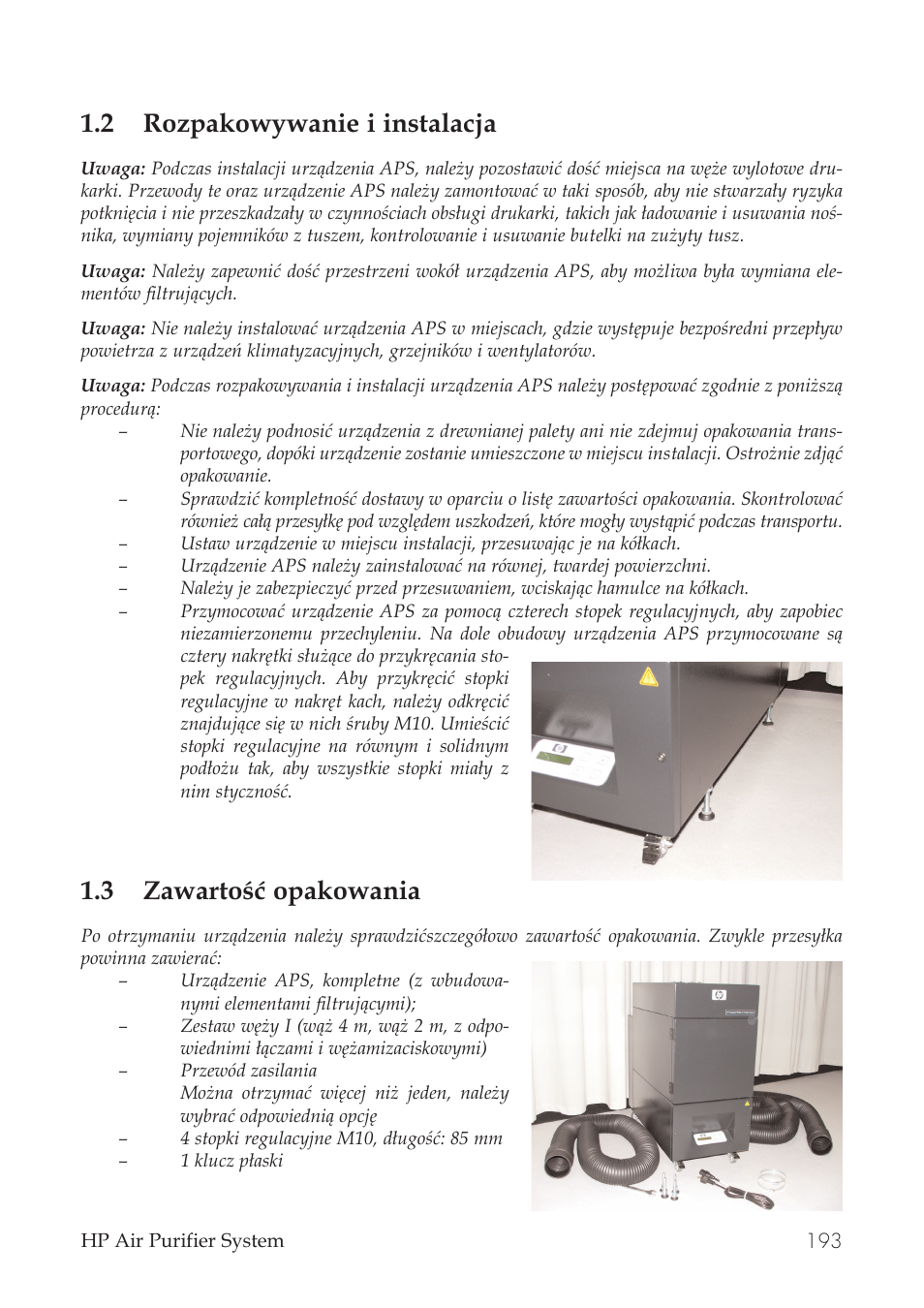 2 rozpakowywanie i instalacja, 3 zawartość opakowania | HP Принтер серии HP Designjet 9000s User Manual | Page 193 / 392