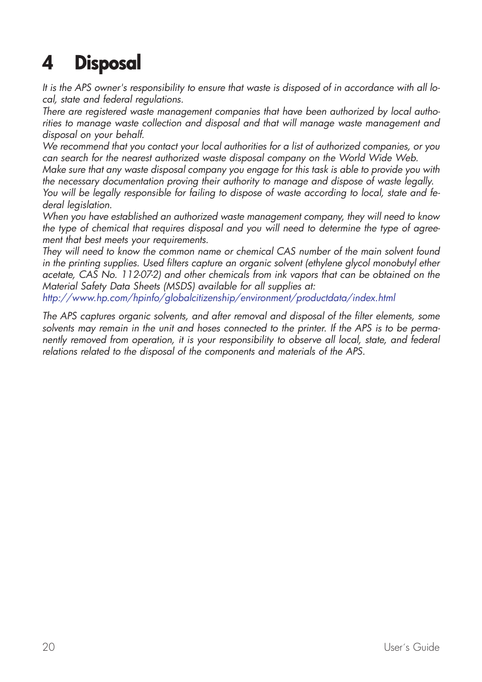 4 disposal | HP Принтер серии HP Designjet 9000s User Manual | Page 20 / 392