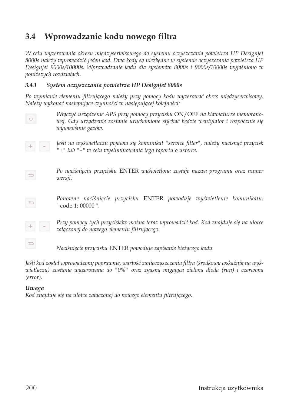 4 wprowadzanie kodu nowego filtra | HP Принтер серии HP Designjet 9000s User Manual | Page 200 / 392