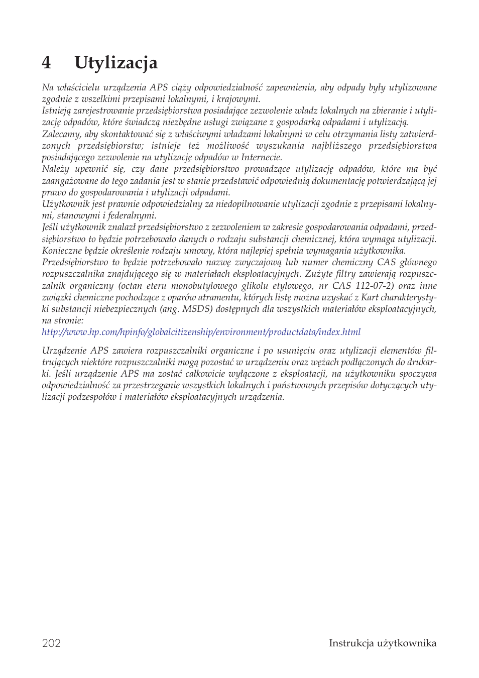 4utylizacja | HP Принтер серии HP Designjet 9000s User Manual | Page 202 / 392
