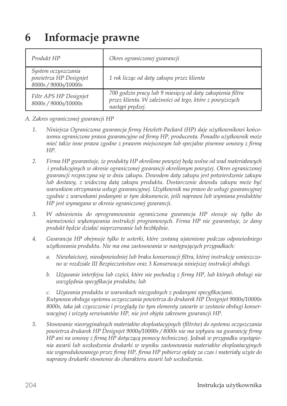 6informacje prawne | HP Принтер серии HP Designjet 9000s User Manual | Page 204 / 392