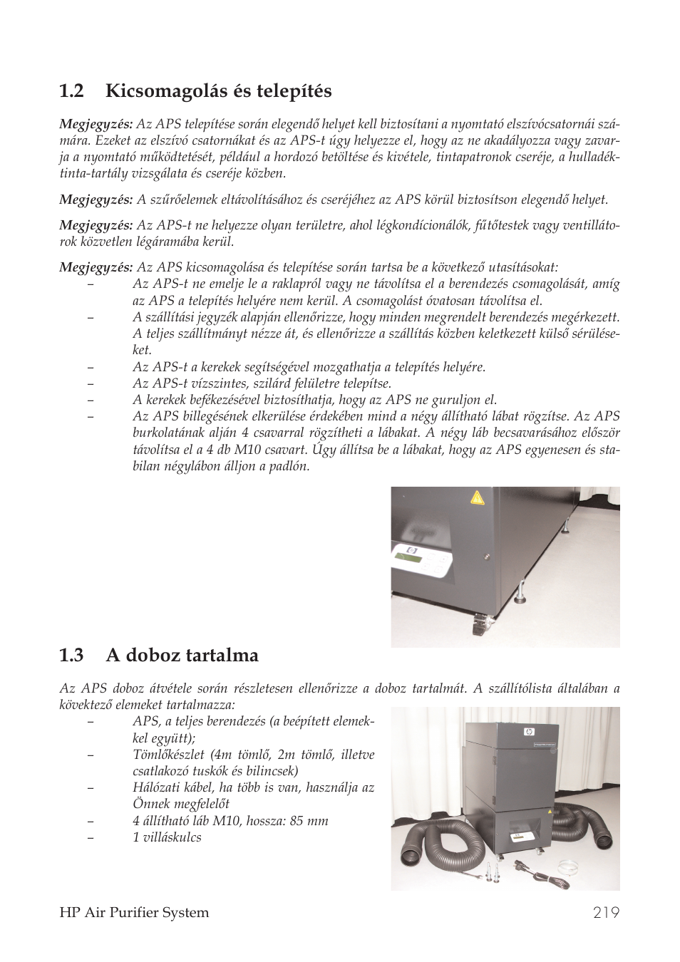 2 kicsomagolás és telepítés, 3 a doboz tartalma | HP Принтер серии HP Designjet 9000s User Manual | Page 219 / 392
