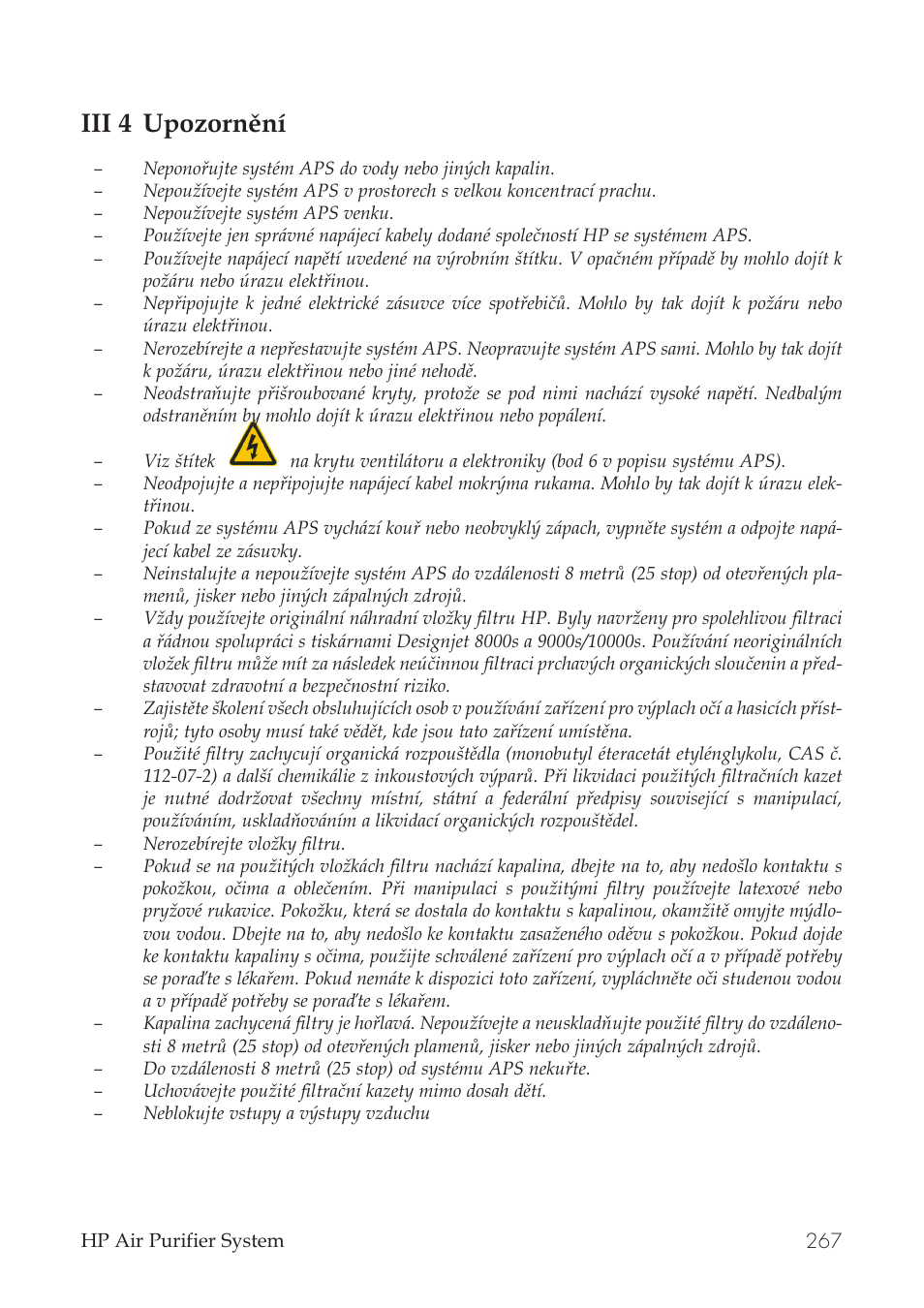 Iii 4 upozornění | HP Принтер серии HP Designjet 9000s User Manual | Page 267 / 392