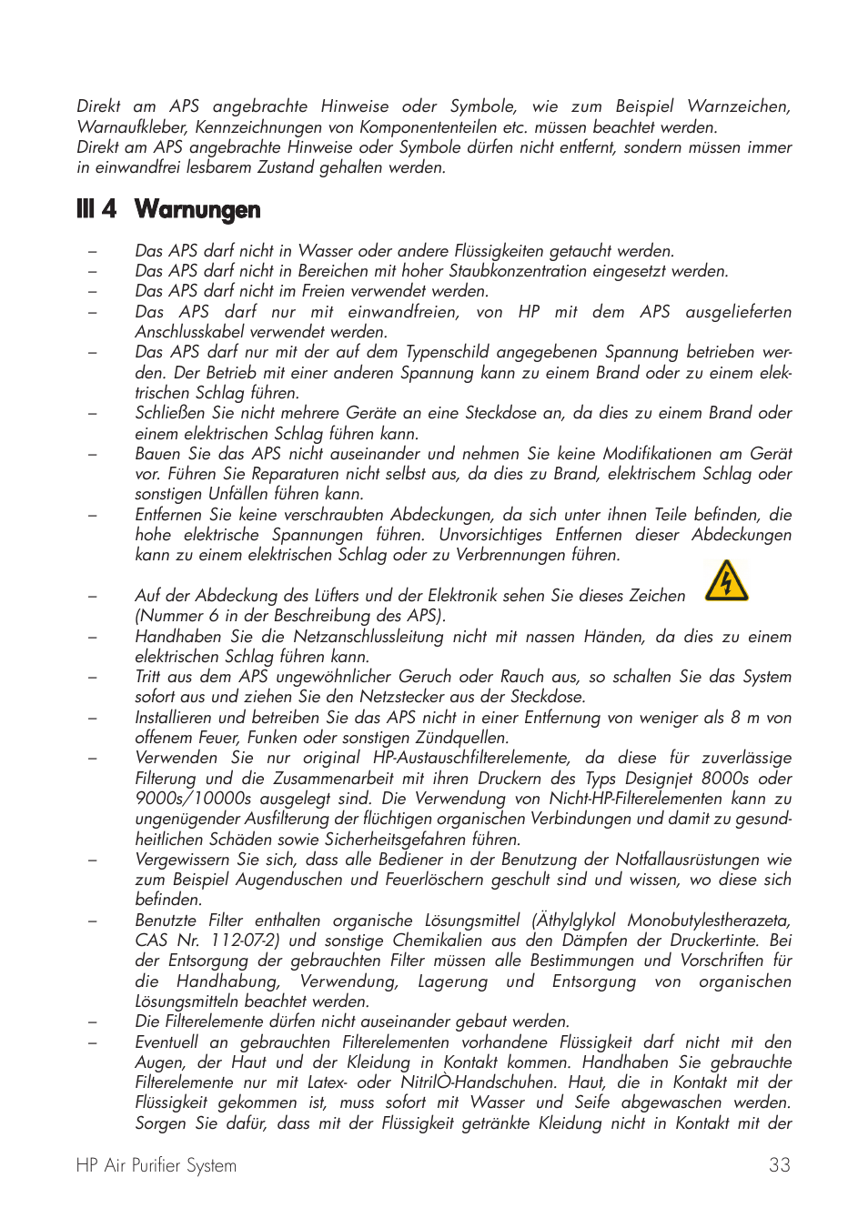 Iii 44 warnungen | HP Принтер серии HP Designjet 9000s User Manual | Page 33 / 392