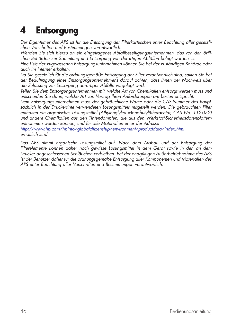4 entsorgung | HP Принтер серии HP Designjet 9000s User Manual | Page 46 / 392