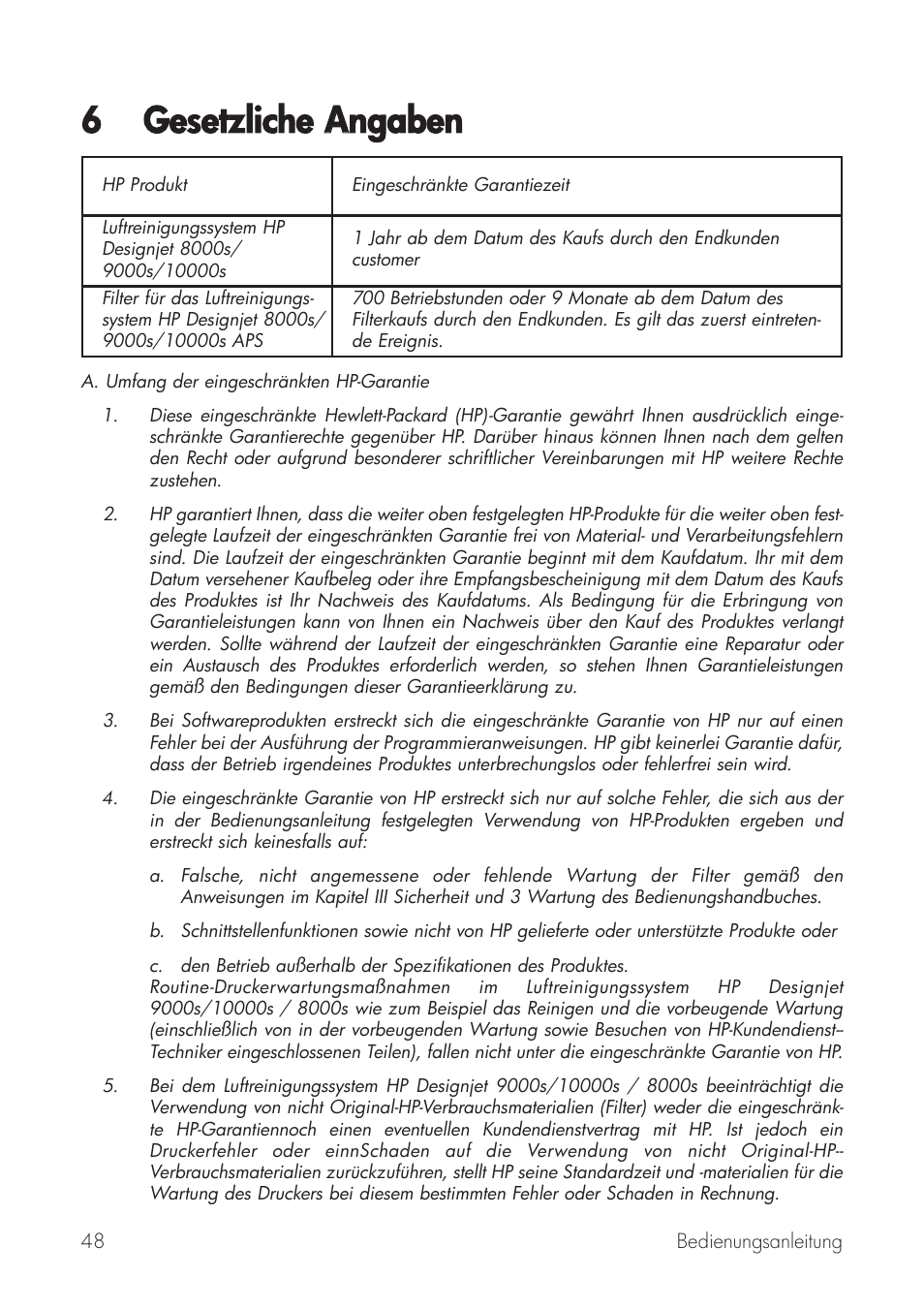 6 gesetzliche a angaben | HP Принтер серии HP Designjet 9000s User Manual | Page 48 / 392