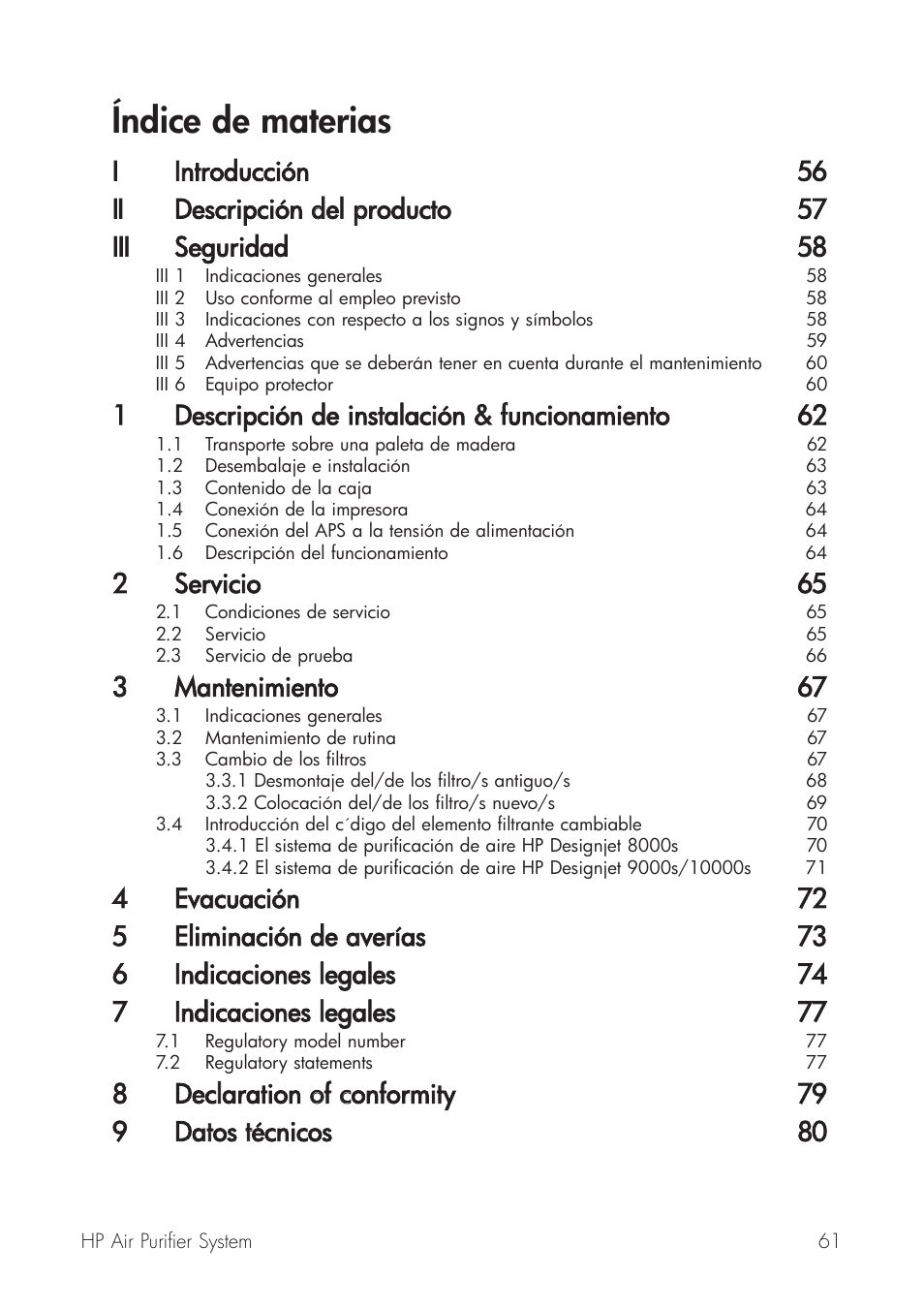 Índice de materias, 2servicio 65, 3mantenimiento 67 | HP Принтер серии HP Designjet 9000s User Manual | Page 61 / 392