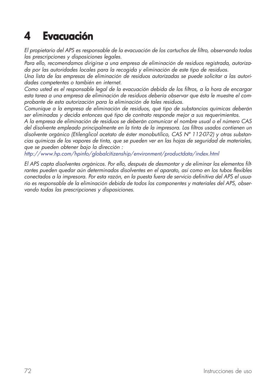 4 evacuación | HP Принтер серии HP Designjet 9000s User Manual | Page 72 / 392