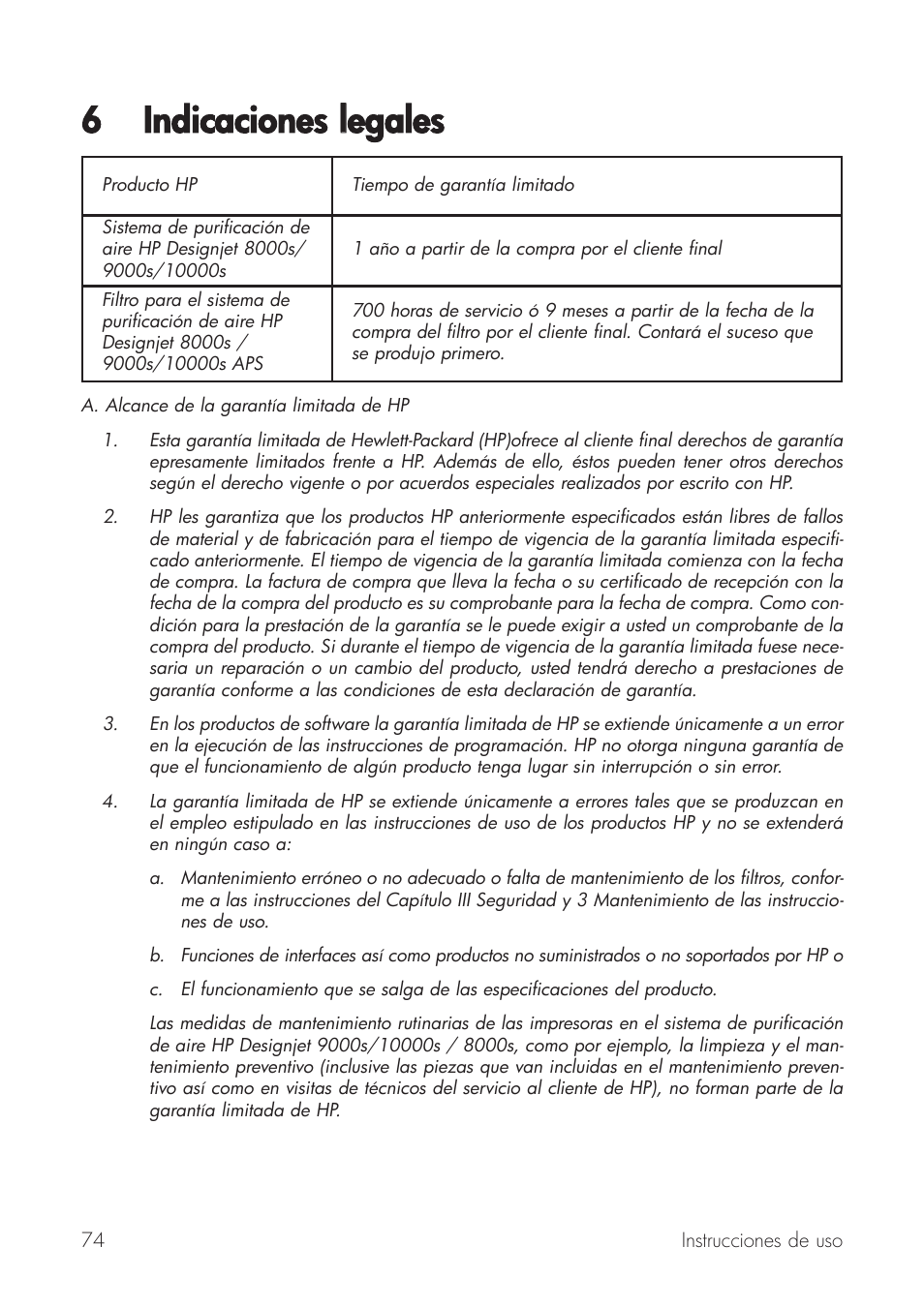 6 indicaciones llegales | HP Принтер серии HP Designjet 9000s User Manual | Page 74 / 392
