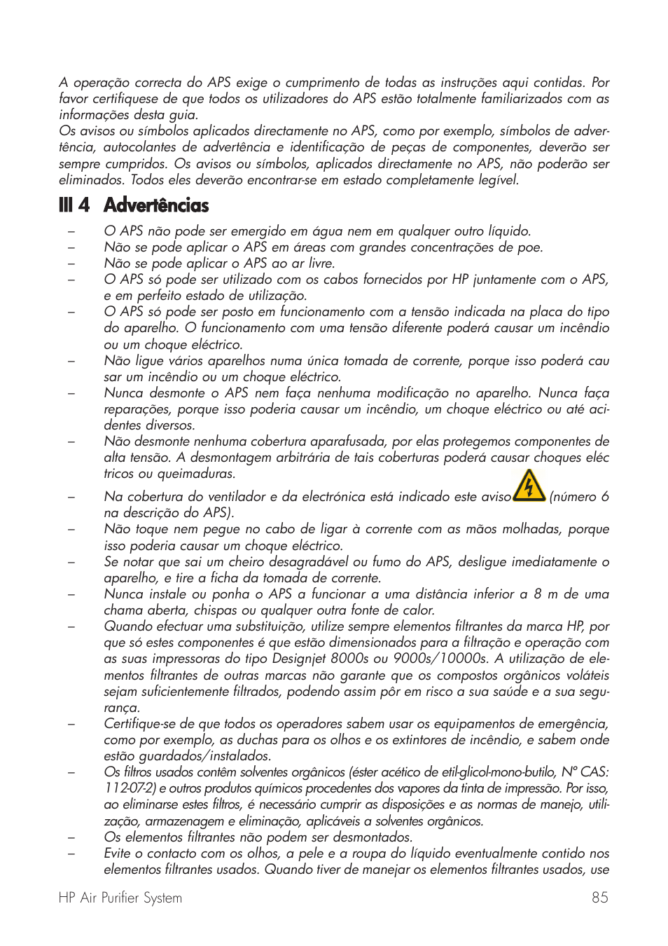 Iii 44 advertências | HP Принтер серии HP Designjet 9000s User Manual | Page 85 / 392