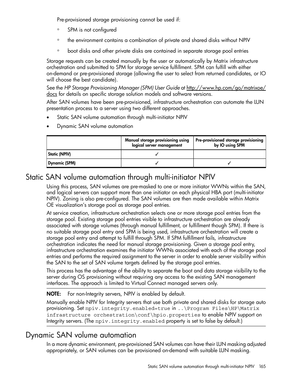 Dynamic san volume automation | HP Matrix Operating Environment Software User Manual | Page 165 / 264