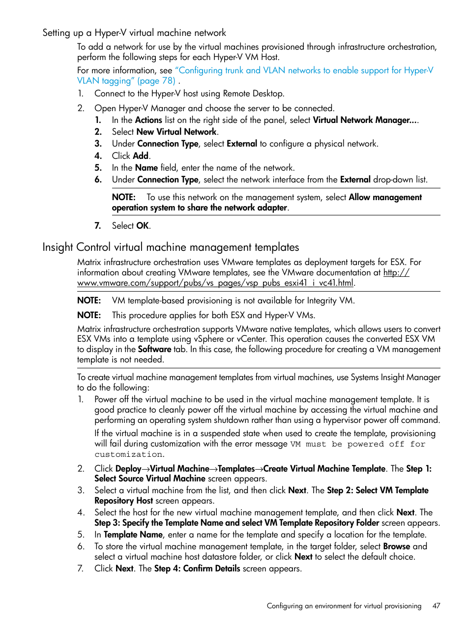 Setting up a hyper-v virtual machine network | HP Matrix Operating Environment Software User Manual | Page 47 / 264