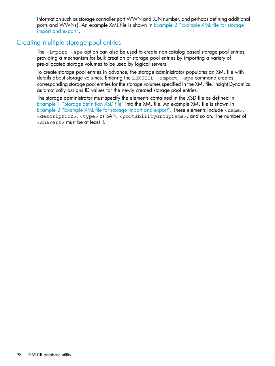 Creating multiple storage pool entries | HP Matrix Operating Environment Software User Manual | Page 98 / 136