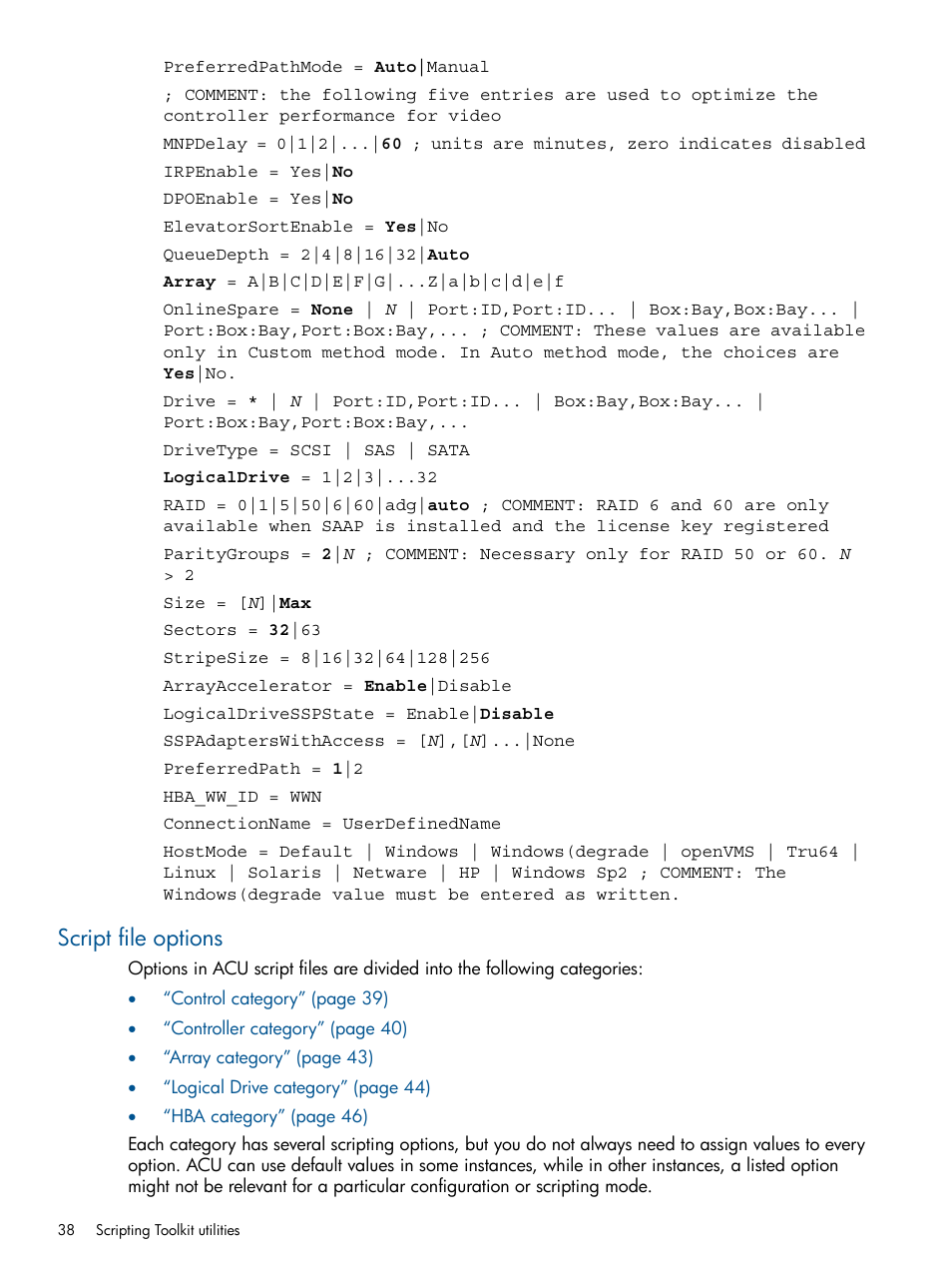Script file options | HP Scripting Toolkit for Linux User Manual | Page 38 / 68