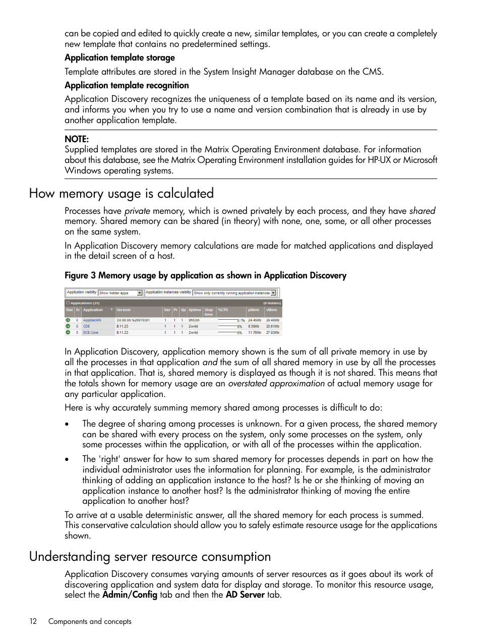 How memory usage is calculated, Understanding server resource consumption | HP Matrix Operating Environment Software User Manual | Page 12 / 79