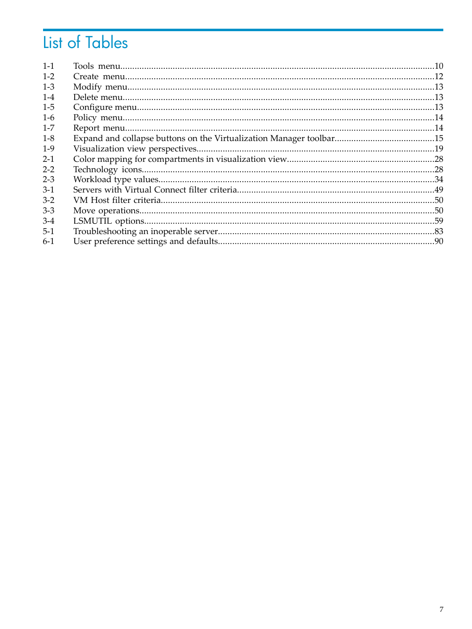 List of tables | HP Matrix Operating Environment Software User Manual | Page 7 / 104