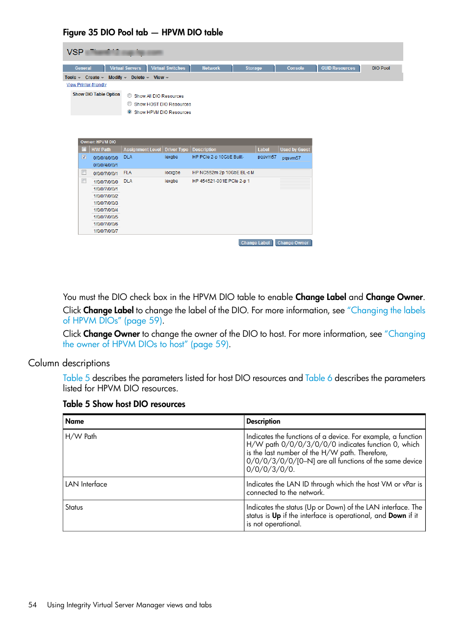 Column descriptions | HP Matrix Operating Environment Software User Manual | Page 54 / 152