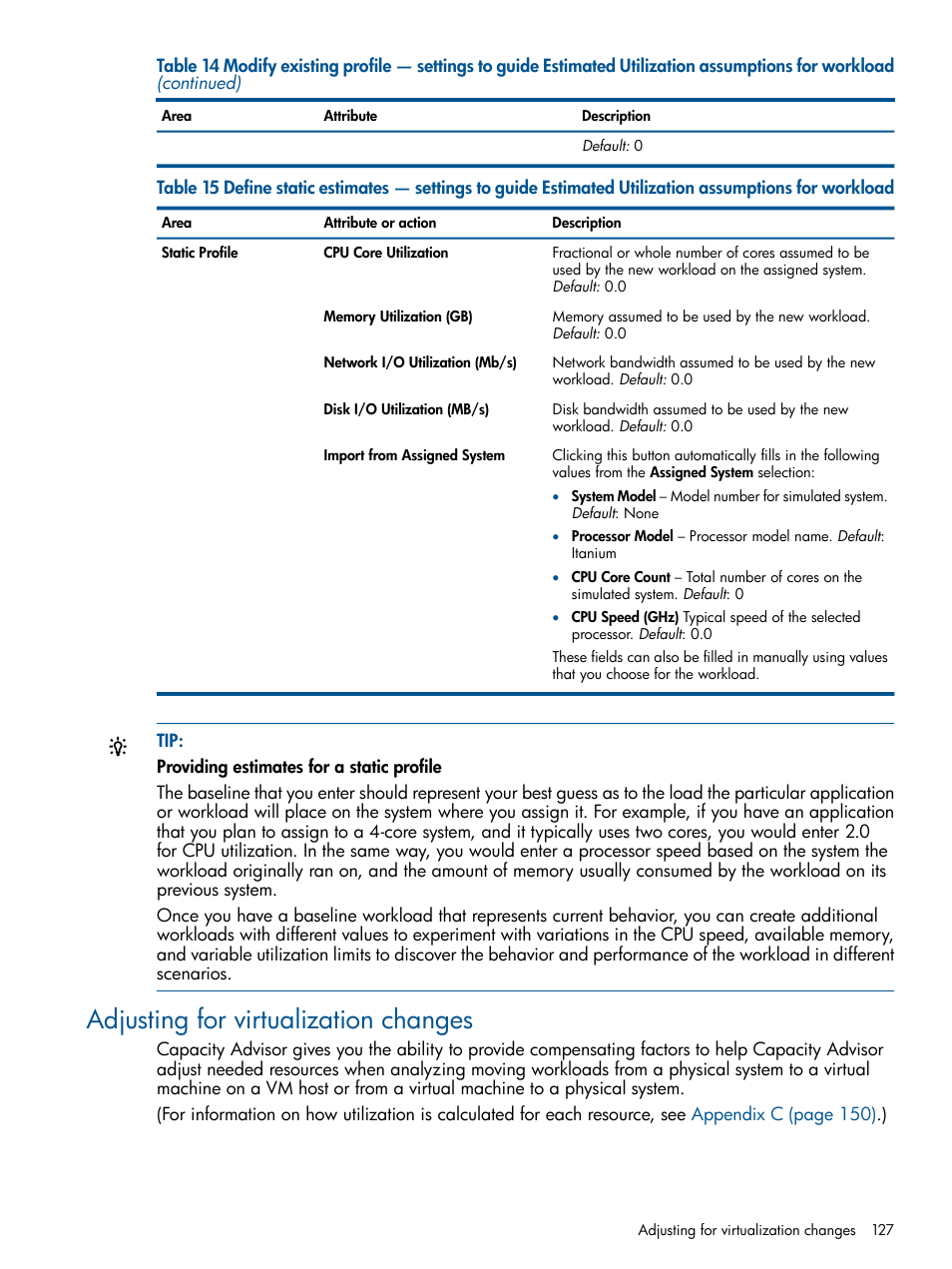 Adjusting for virtualization changes, Adjusting for | HP Matrix Operating Environment Software User Manual | Page 127 / 189
