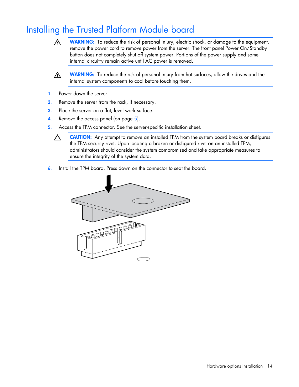 Installing the trusted platform module board | HP ProLiant DL145 G3 Server User Manual | Page 14 / 81