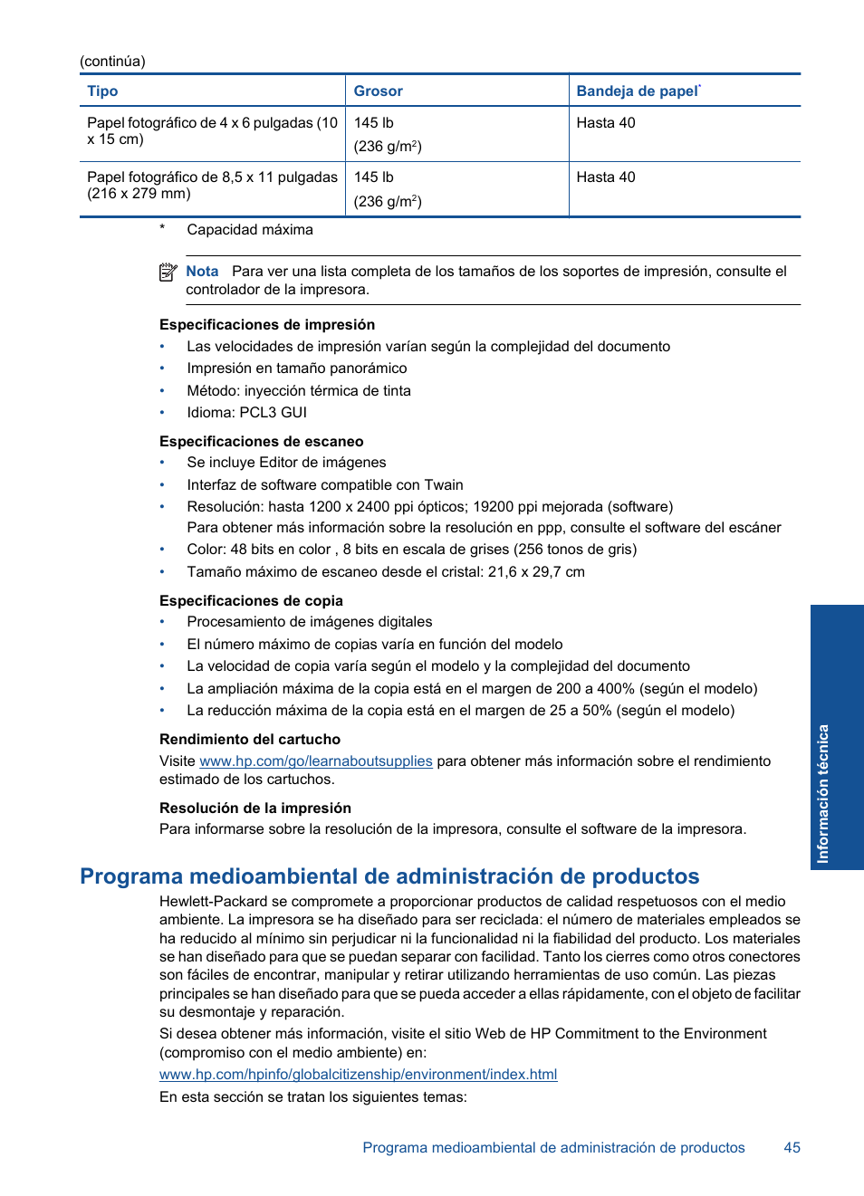 HP Impresora e-Todo-en-Uno HP Photosmart inalámbrica - B110e User Manual | Page 47 / 62