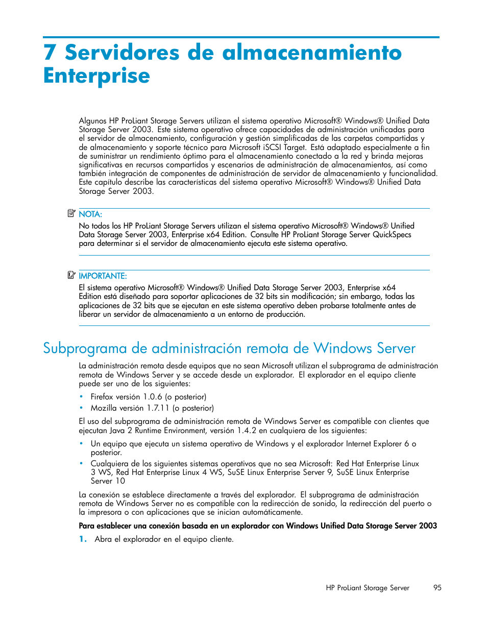 7 servidores de almacenamiento enterprise | HP Servidor de almacenamiento HP ProLiant DL320s User Manual | Page 95 / 152