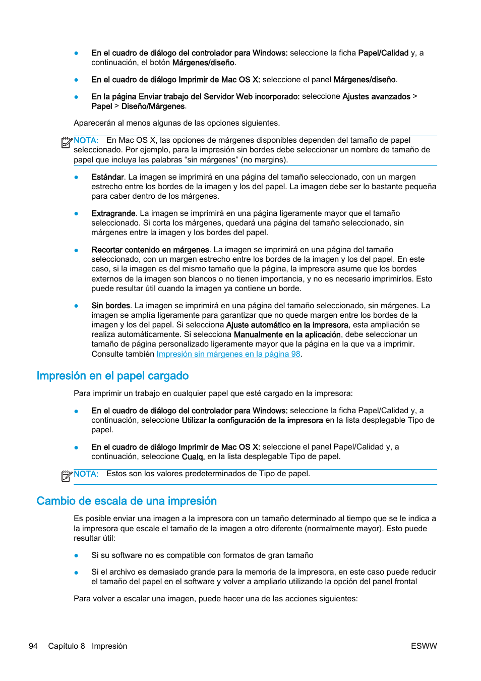 Impresión en el papel cargado, Cambio de escala de una impresión | HP eMFP HP Designjet serie T2500 User Manual | Page 104 / 322