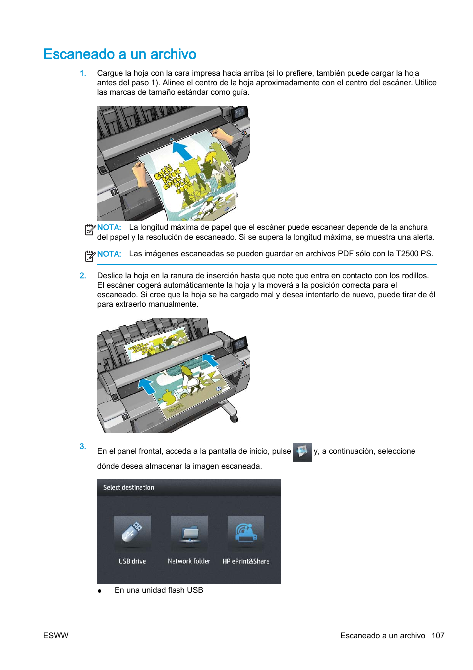 Escaneado a un archivo | HP eMFP HP Designjet serie T2500 User Manual | Page 117 / 322
