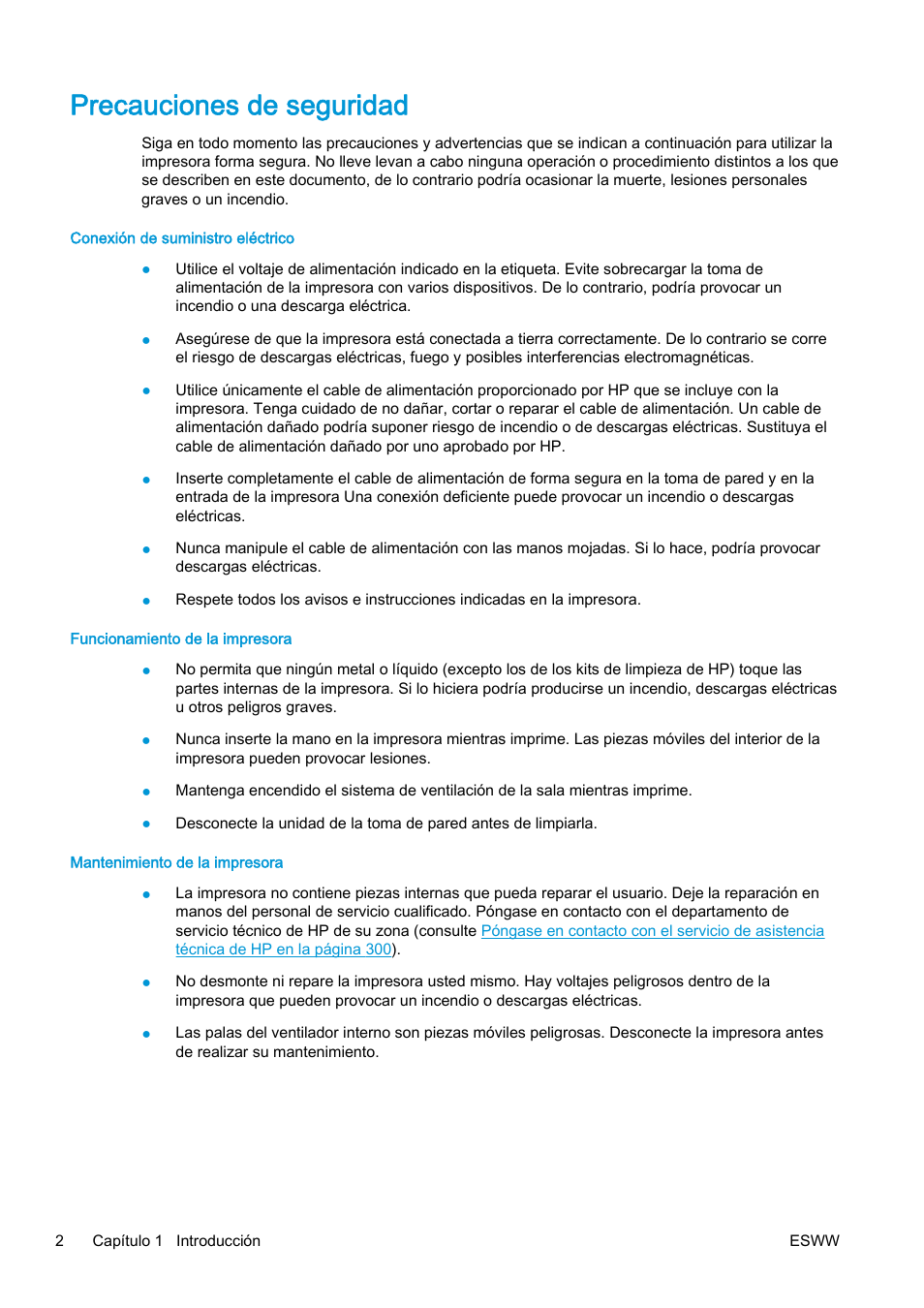 Precauciones de seguridad | HP eMFP HP Designjet serie T2500 User Manual | Page 12 / 322