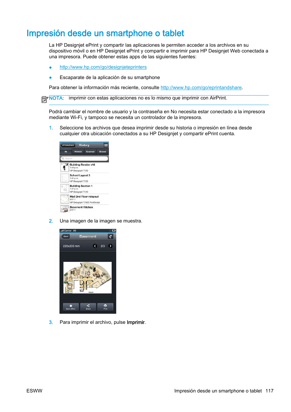 Impresión desde un smartphone o tablet | HP eMFP HP Designjet serie T2500 User Manual | Page 127 / 322
