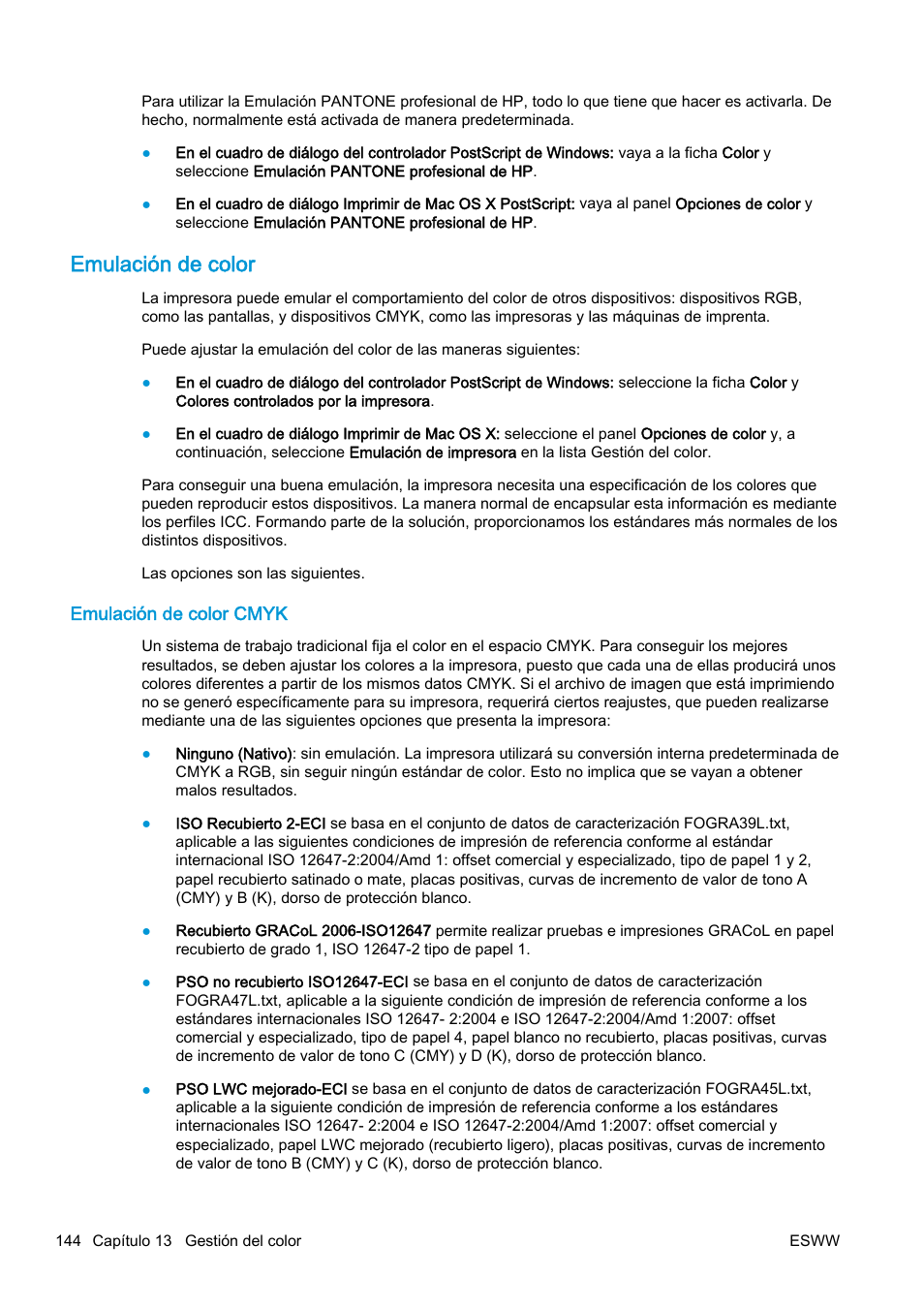 Emulación de color, Emulación de color cmyk | HP eMFP HP Designjet serie T2500 User Manual | Page 154 / 322