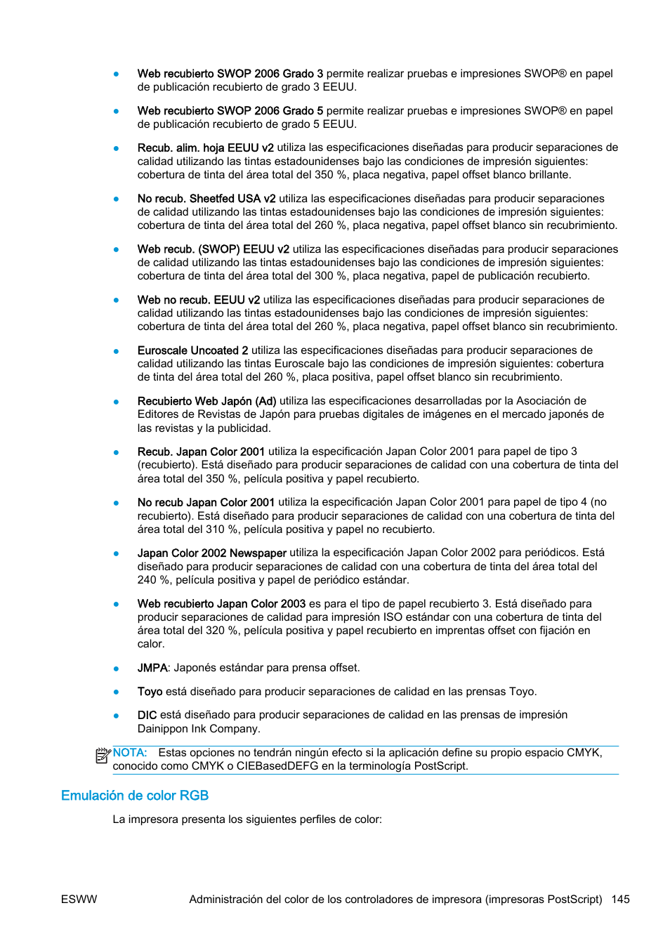 Emulación de color rgb | HP eMFP HP Designjet serie T2500 User Manual | Page 155 / 322