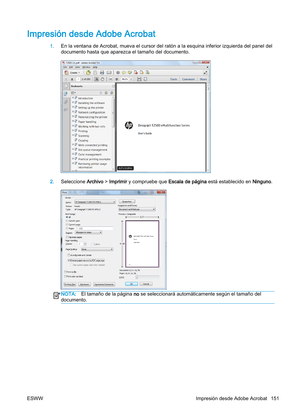 Impresión desde adobe acrobat | HP eMFP HP Designjet serie T2500 User Manual | Page 161 / 322