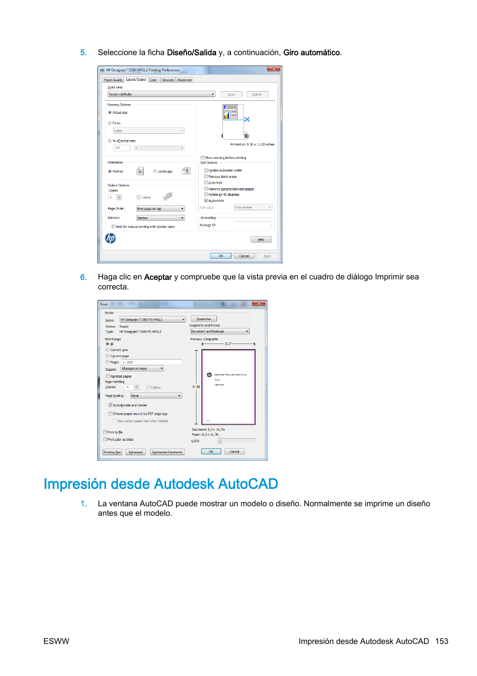 Impresión desde autodesk autocad | HP eMFP HP Designjet serie T2500 User Manual | Page 163 / 322