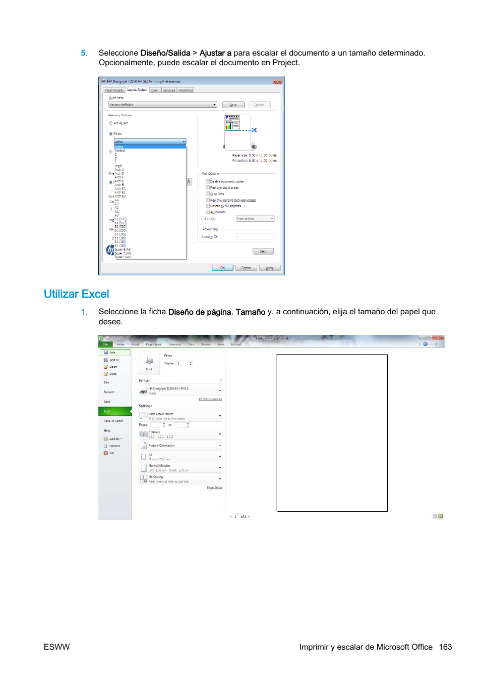 Utilizar excel | HP eMFP HP Designjet serie T2500 User Manual | Page 173 / 322
