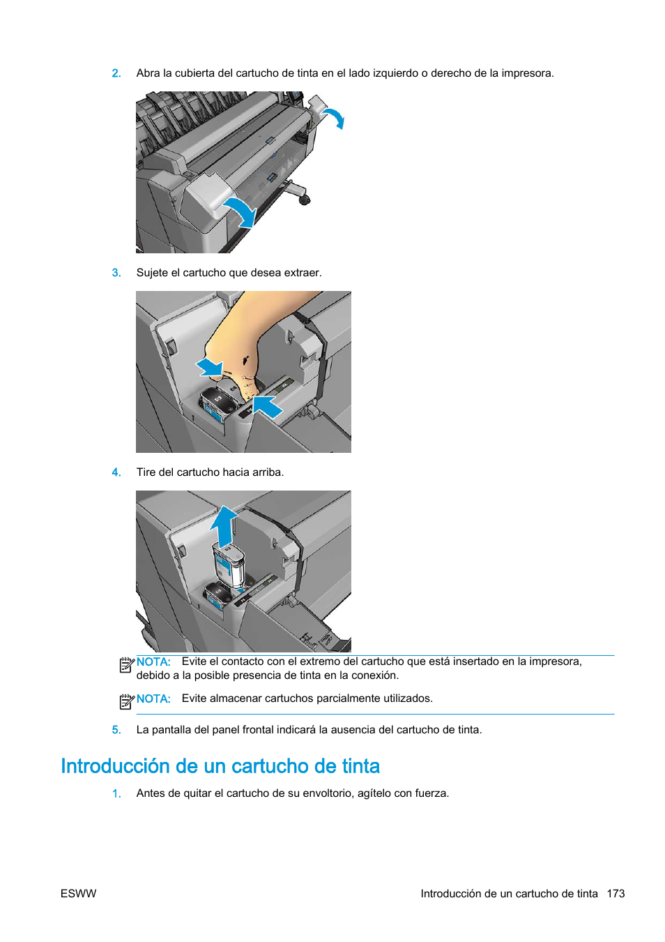 Introducción de un cartucho de tinta | HP eMFP HP Designjet serie T2500 User Manual | Page 183 / 322