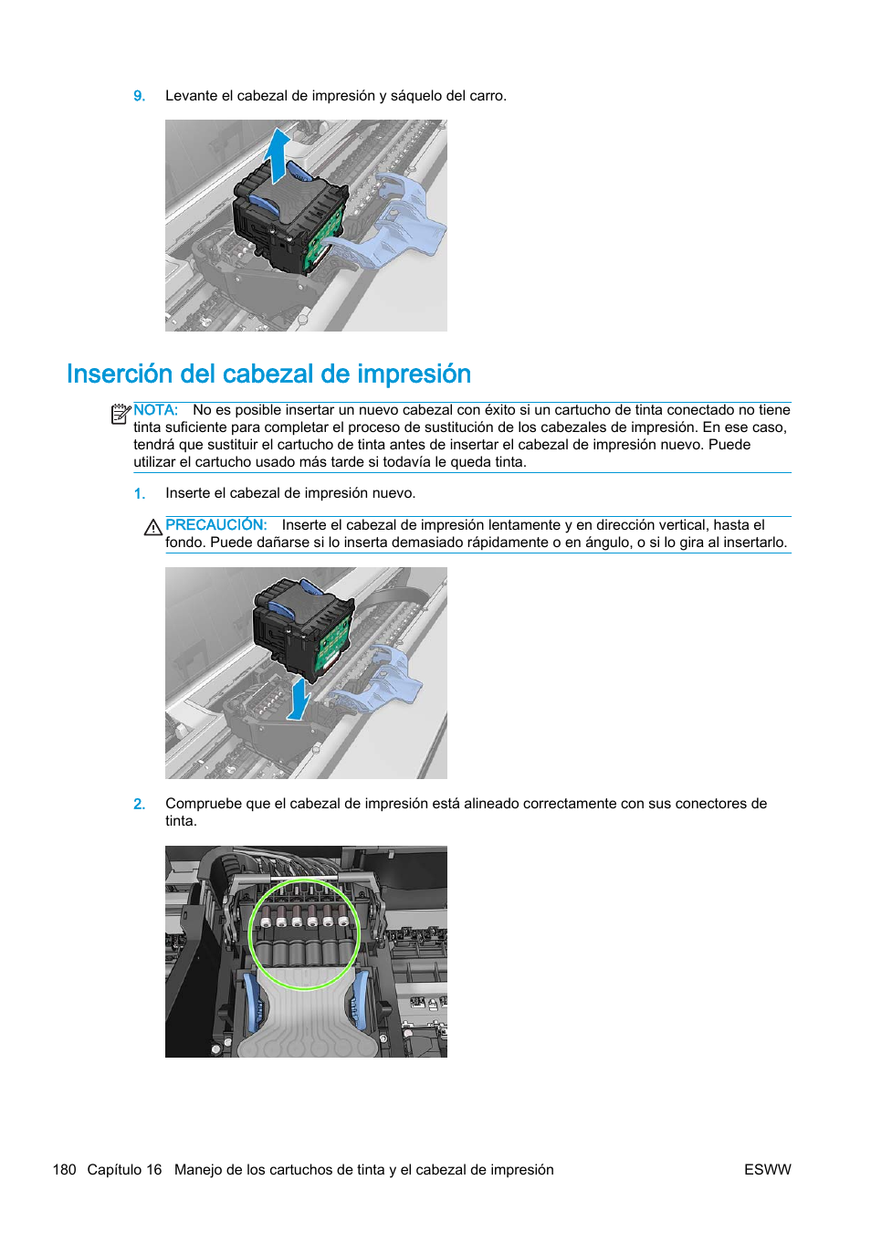 Inserción del cabezal de impresión | HP eMFP HP Designjet serie T2500 User Manual | Page 190 / 322