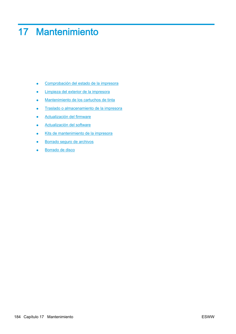 Mantenimiento, 17 mantenimiento | HP eMFP HP Designjet serie T2500 User Manual | Page 194 / 322