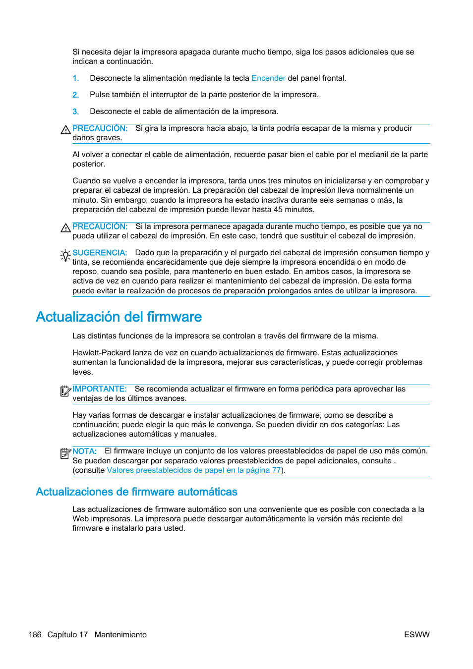 Actualización del firmware, Actualizaciones de firmware automáticas | HP eMFP HP Designjet serie T2500 User Manual | Page 196 / 322