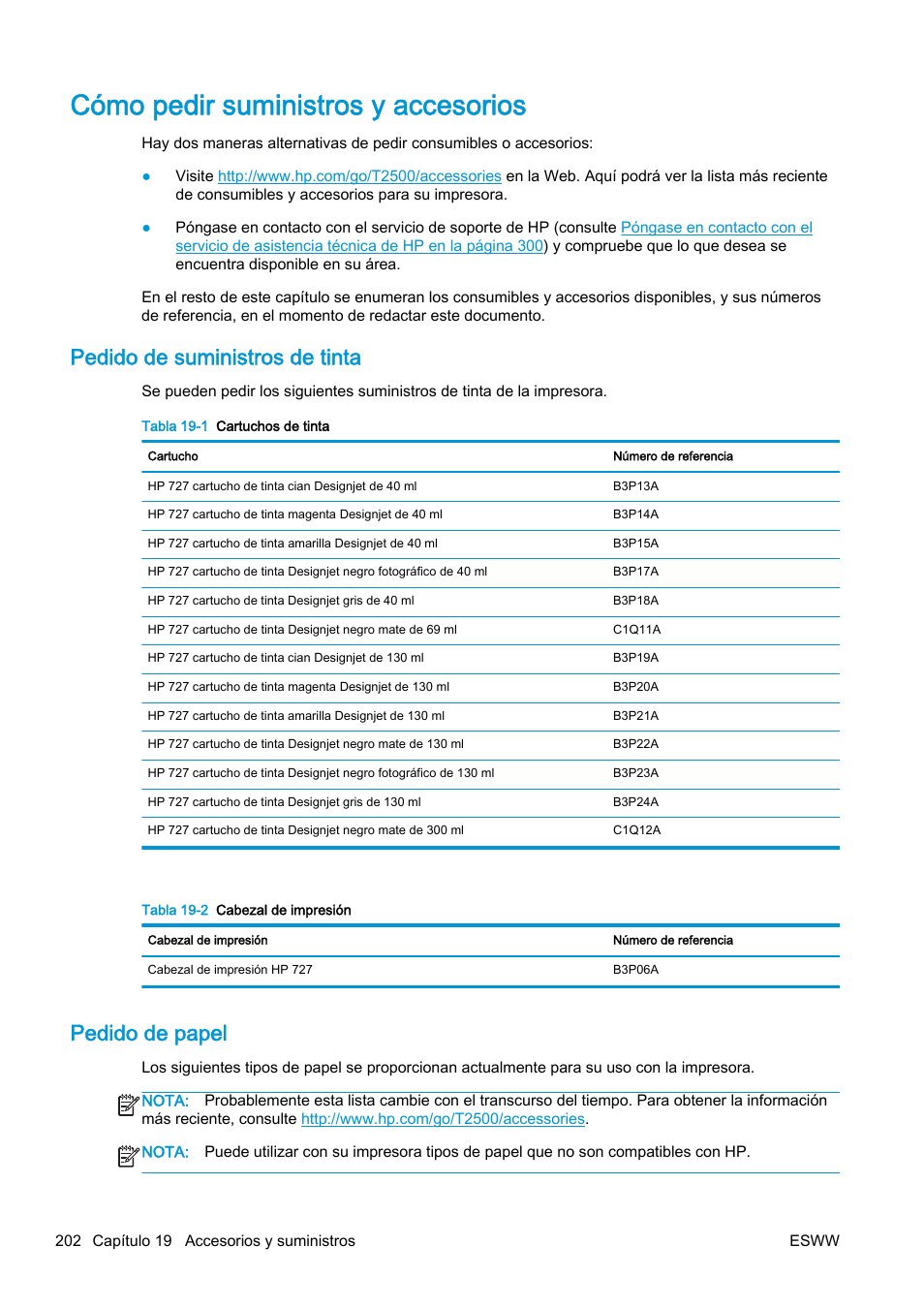 Cómo pedir suministros y accesorios, Pedido de suministros de tinta, Pedido de papel | HP eMFP HP Designjet serie T2500 User Manual | Page 212 / 322