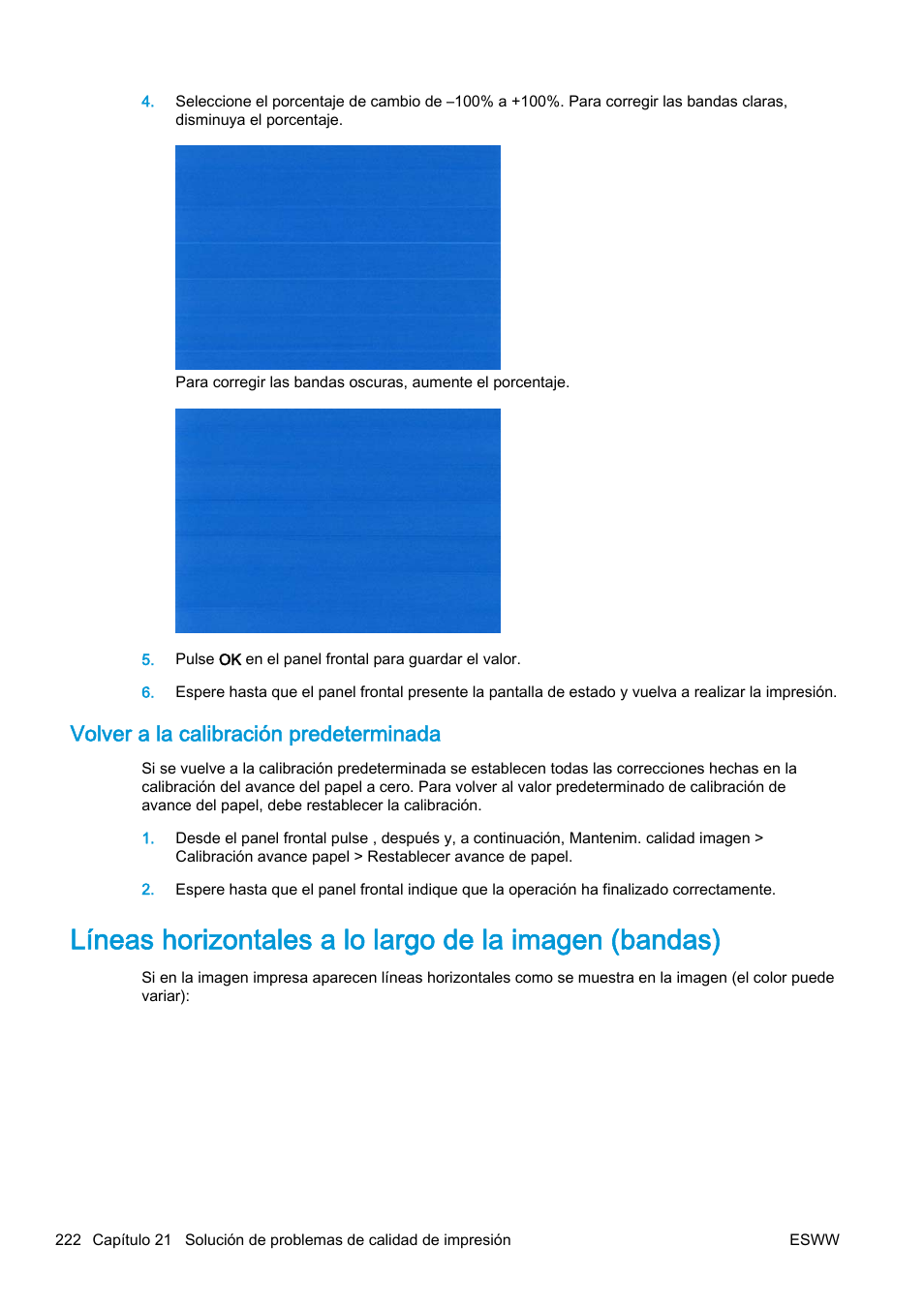 Volver a la calibración predeterminada, Volver a la calibración | HP eMFP HP Designjet serie T2500 User Manual | Page 232 / 322