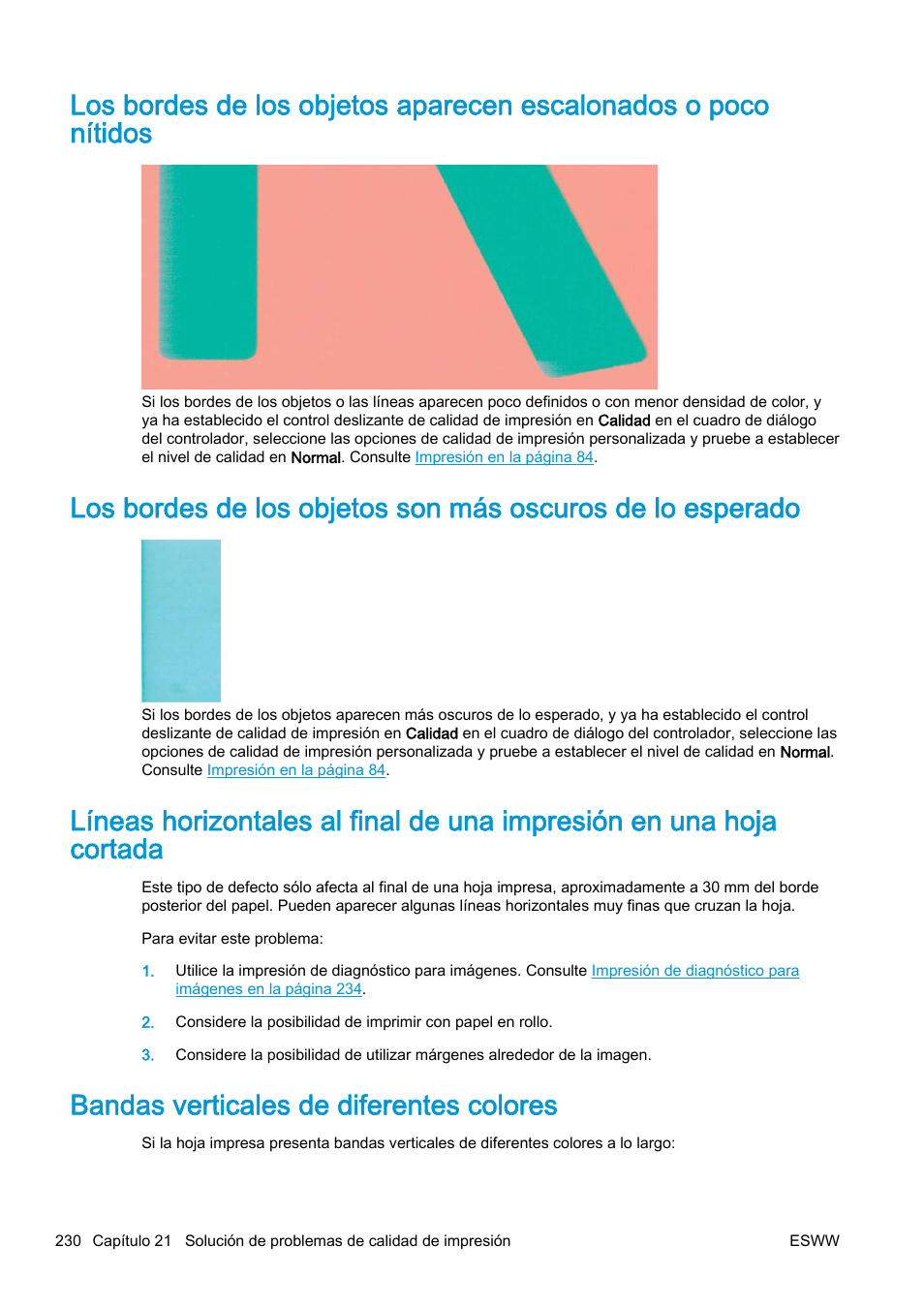 Bandas verticales de diferentes colores | HP eMFP HP Designjet serie T2500 User Manual | Page 240 / 322