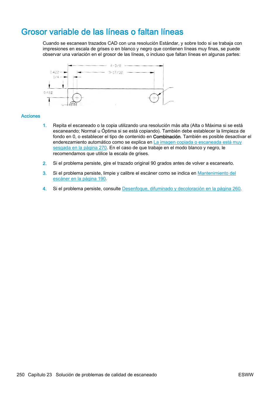 Grosor variable de las líneas o faltan líneas | HP eMFP HP Designjet serie T2500 User Manual | Page 260 / 322