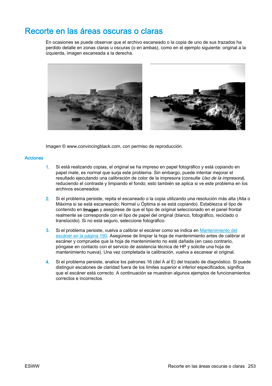 Recorte en las áreas oscuras o claras | HP eMFP HP Designjet serie T2500 User Manual | Page 263 / 322