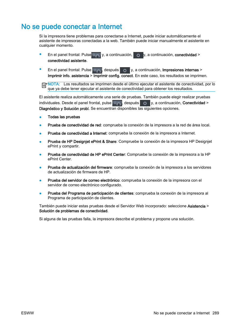 No se puede conectar a internet | HP eMFP HP Designjet serie T2500 User Manual | Page 299 / 322