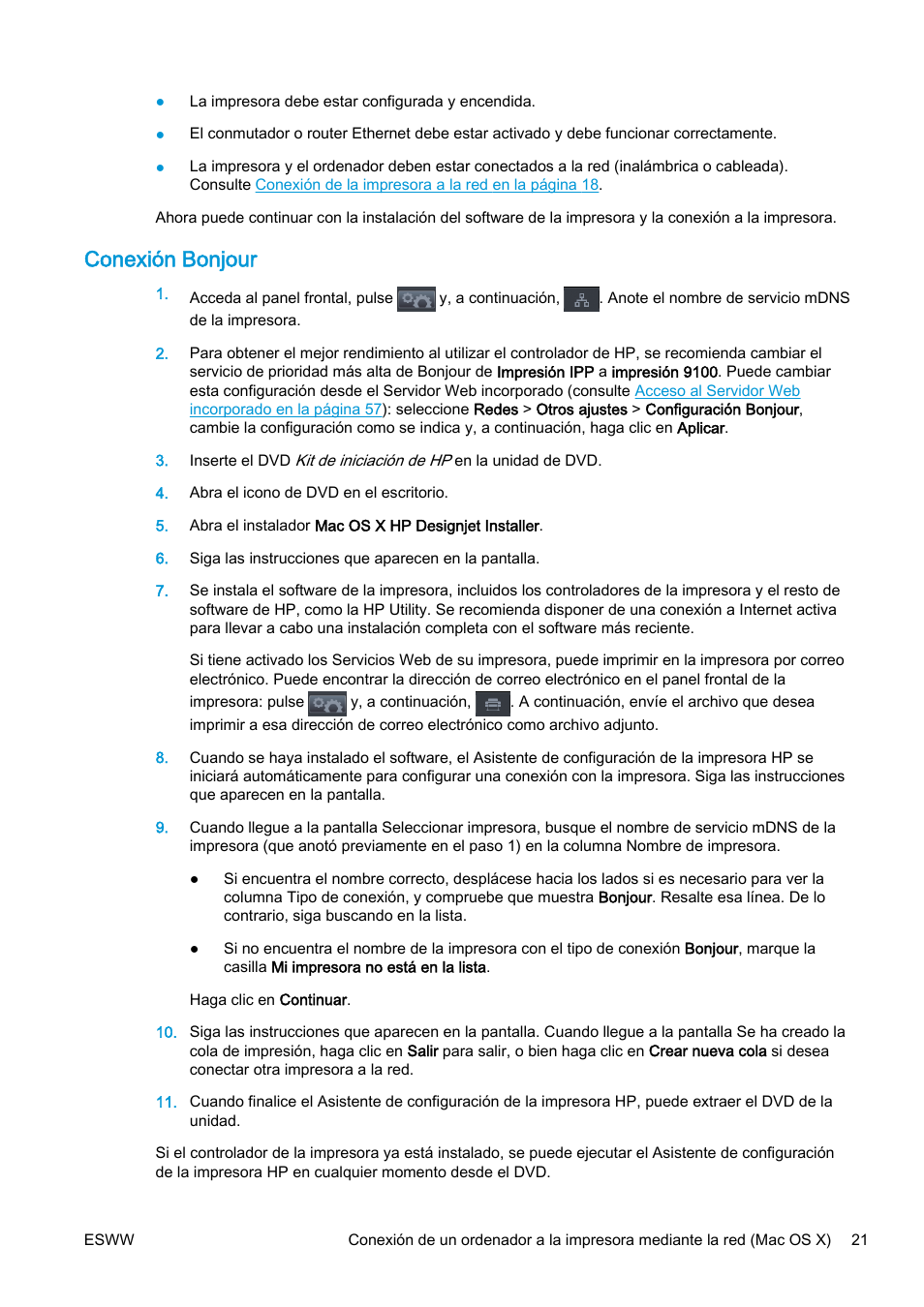 Conexión bonjour | HP eMFP HP Designjet serie T2500 User Manual | Page 31 / 322