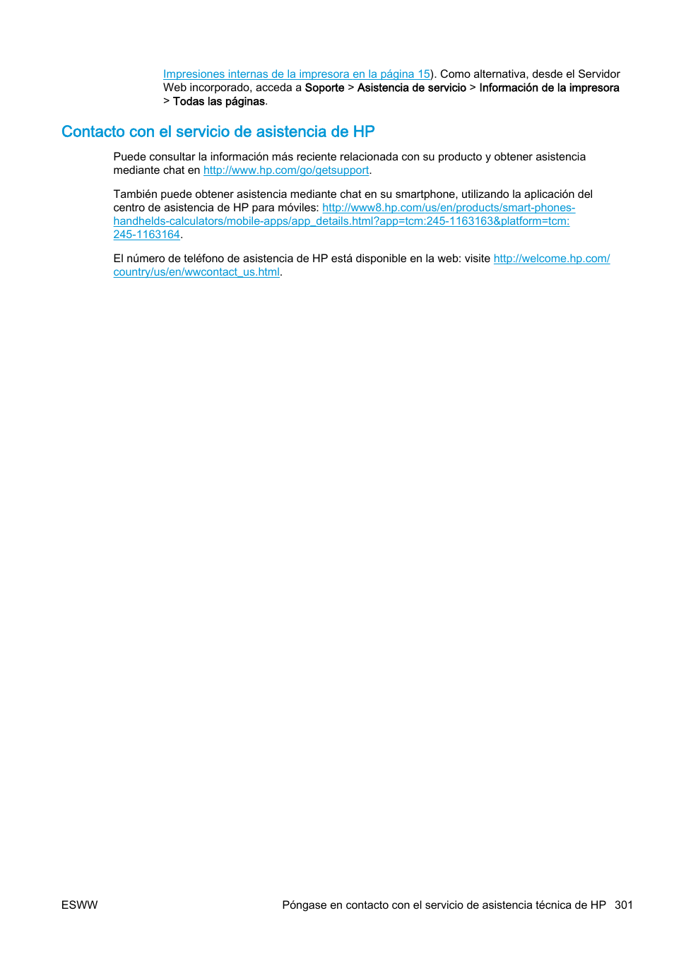 Contacto con el servicio de asistencia de hp | HP eMFP HP Designjet serie T2500 User Manual | Page 311 / 322