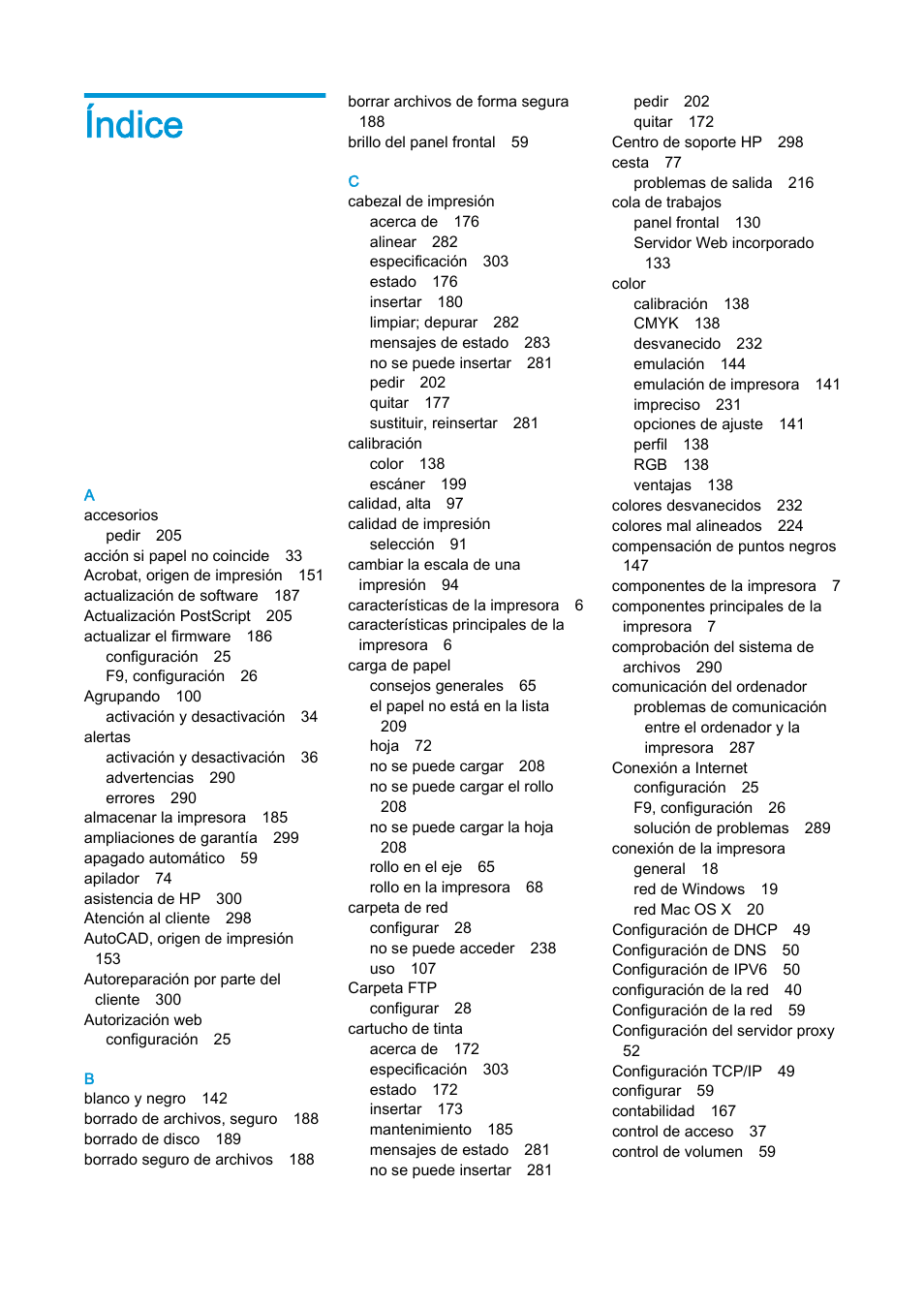 Índice | HP eMFP HP Designjet serie T2500 User Manual | Page 319 / 322