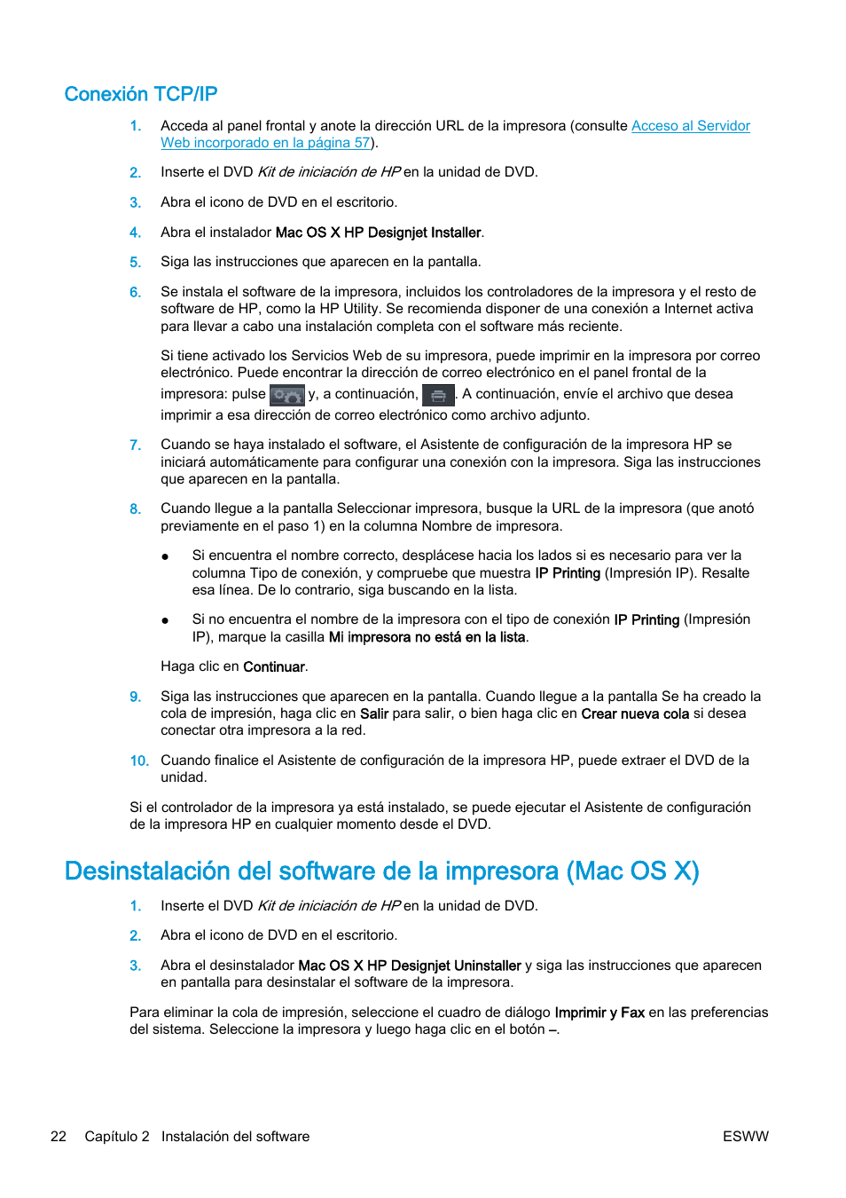 Conexión tcp/ip | HP eMFP HP Designjet serie T2500 User Manual | Page 32 / 322